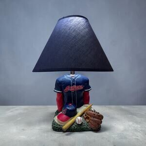 Vtg Cleveland Guardians Indians Baseball MLB Ceramic Table Lamp With Shade Works